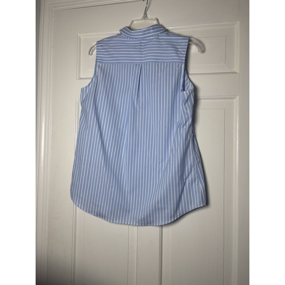 Talbots Shirt Women’s 6 Blue White Striped Slvless Button Collared 100 % Cotton - Picture 5 of 8